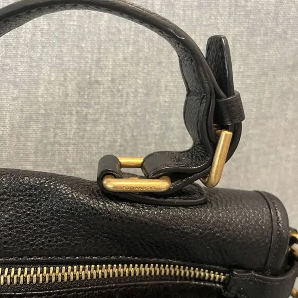 Beanpole Black Pebbled Leather Satchel Crossbody Bag Gold‎ Hardware Suede Trim